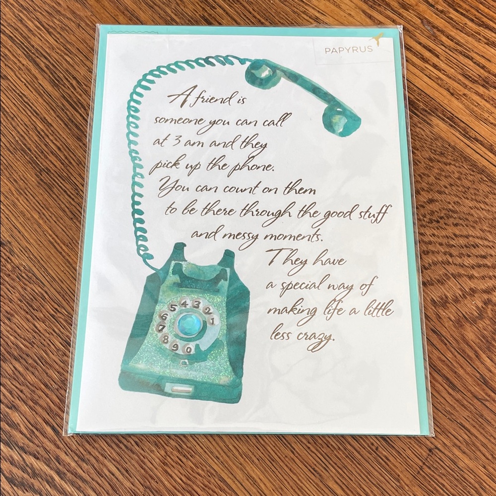 Papyrus Card with Teal and Gold Vintage Phone Design